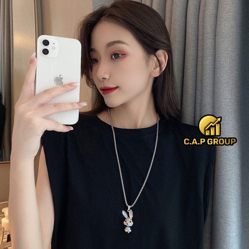 Dây chuyền nữ cá tính không gỉ vòng cổ đính đá Zircon lấp lánh hình Thỏ