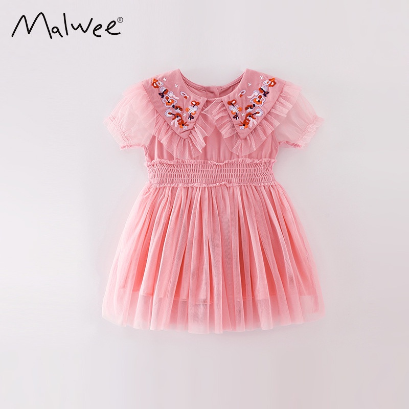 Váy vé gái, đầm ren Malwee siêu mềm nhiều lớp bồng bềnh cổ thêu hoa cầu kì ngọt ngào xinh như búp bê Xu Xu Kids