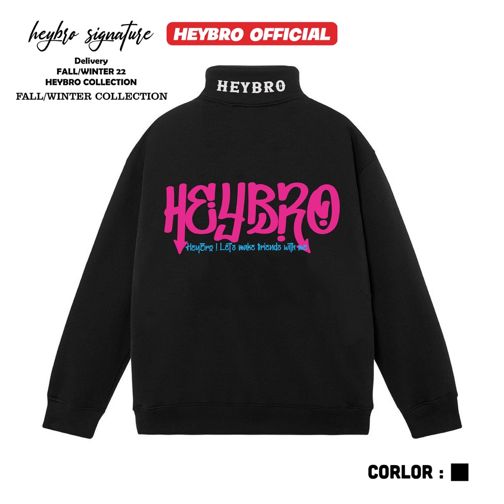 Áo sweater nỉ bông half zip HEYBRO / Sweater Unisex nam nữ 001