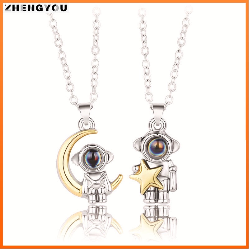 2 Vòng cổ RINHOO mặt hình trăng và sao chiếu chữ I Love You 100 ngôn ngữ cho cặp đôi