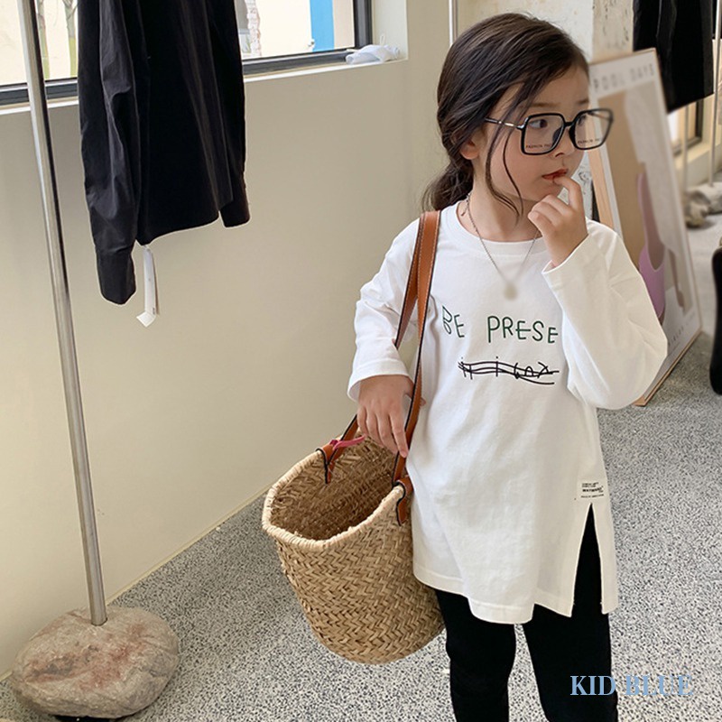 Áo Thun Tay Dài Cổ Tròn In Chữ Thời Trang Xuân Thu Phong Cách Hàn Quốc Cho Nữ