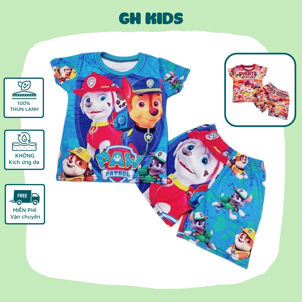 Đồ bộ cho bé họa tiết Chó cứu hộ Paw Patro chất liệu thun lạnh mềm mịn mát in hình 3D được các bé yêu thích SIZE 5-25kg