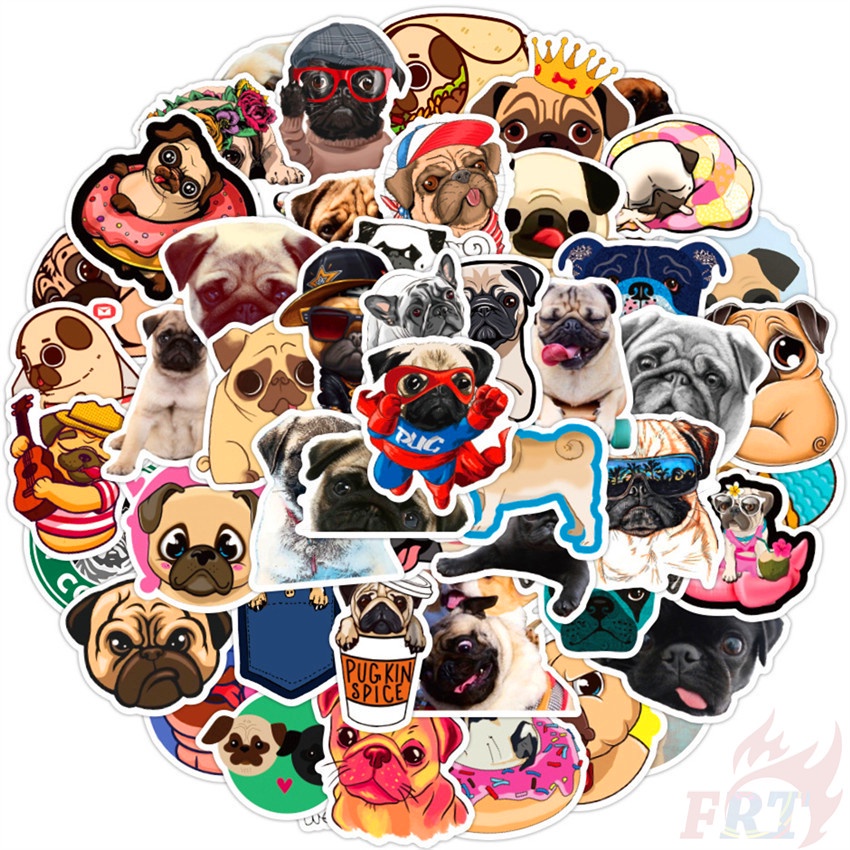 Bộ 100 Cái ☆ Hình Dán Chó Pug ☆ Sticker Dán Tường Chống Thấm Nước Họa Tiết Doodle Hợp Thời Trang