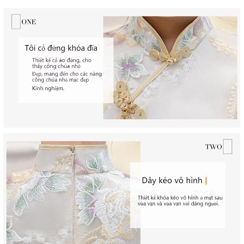 Đầm Sườn Xám Phối Ren Phong Cách Trung Hoa Thời Trang Mùa Hè 2022 Dành Cho Bé Gái