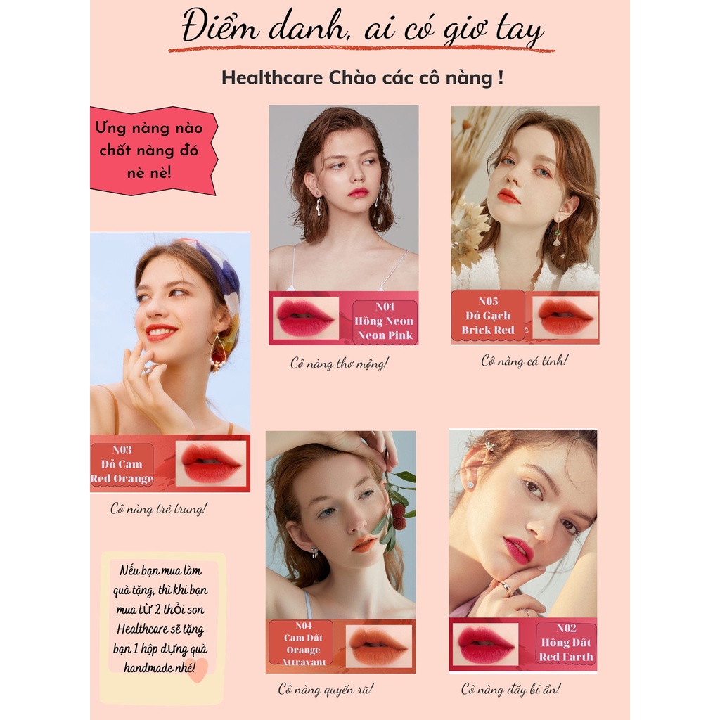 Son Môi Cho Bà Bầu Không Chì Thiên Nhiên Siêu Lì Dưỡng Ẩm Môi HEALTHCARE An Toàn Nhiều Màu Thời Trang Hot 5g