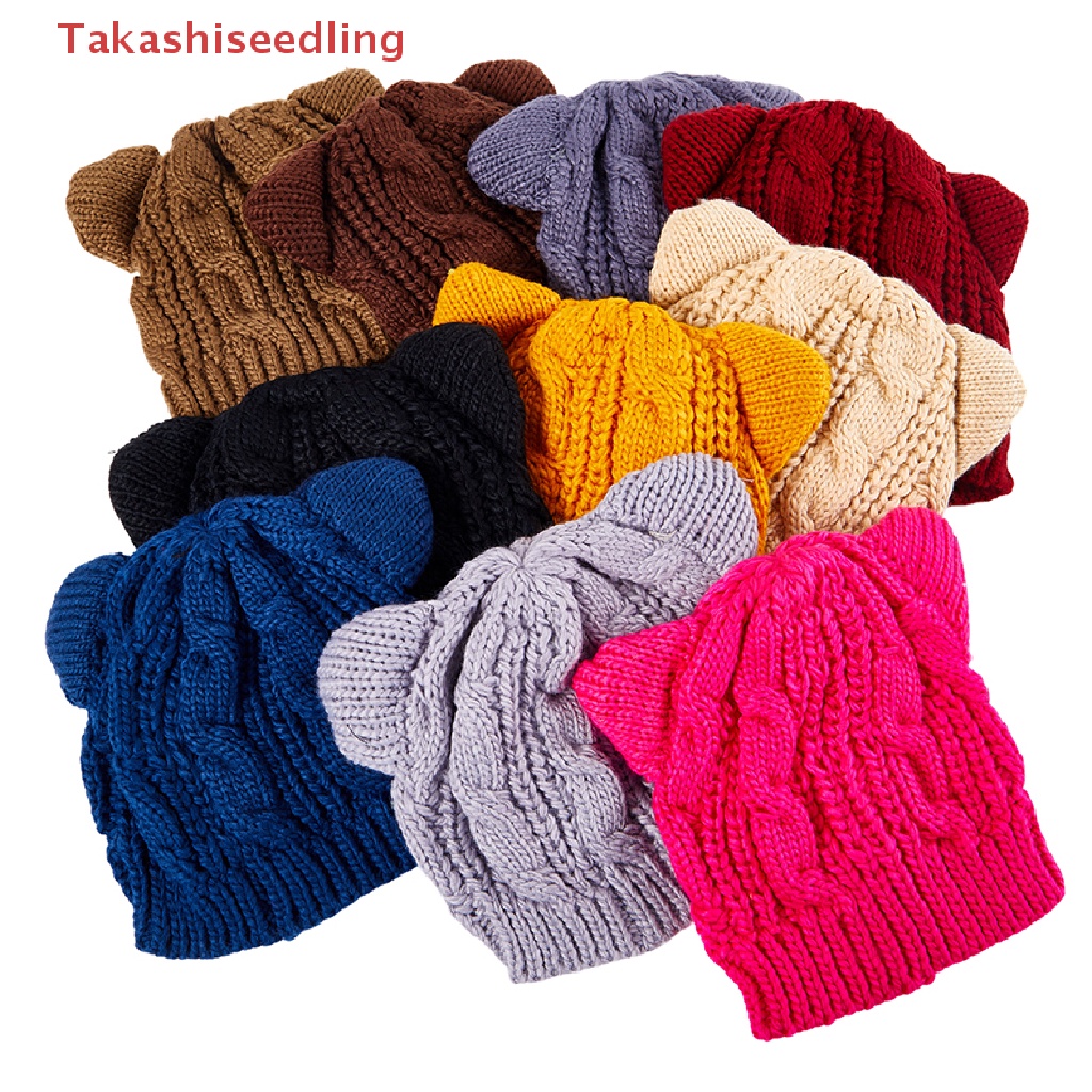 (Takashiseedling) 1 Mũ Dệt Kim Đính Tai Mèo Giữ Ấm