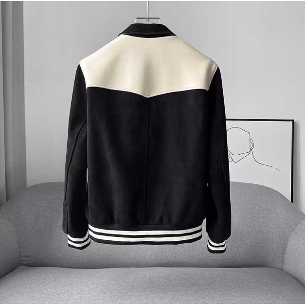 Áo Bomber Varsity Jacket chất liệu dạ 2 lớp phối VAI DA hottrend, Áo Bomber Unisex Nam Nữ