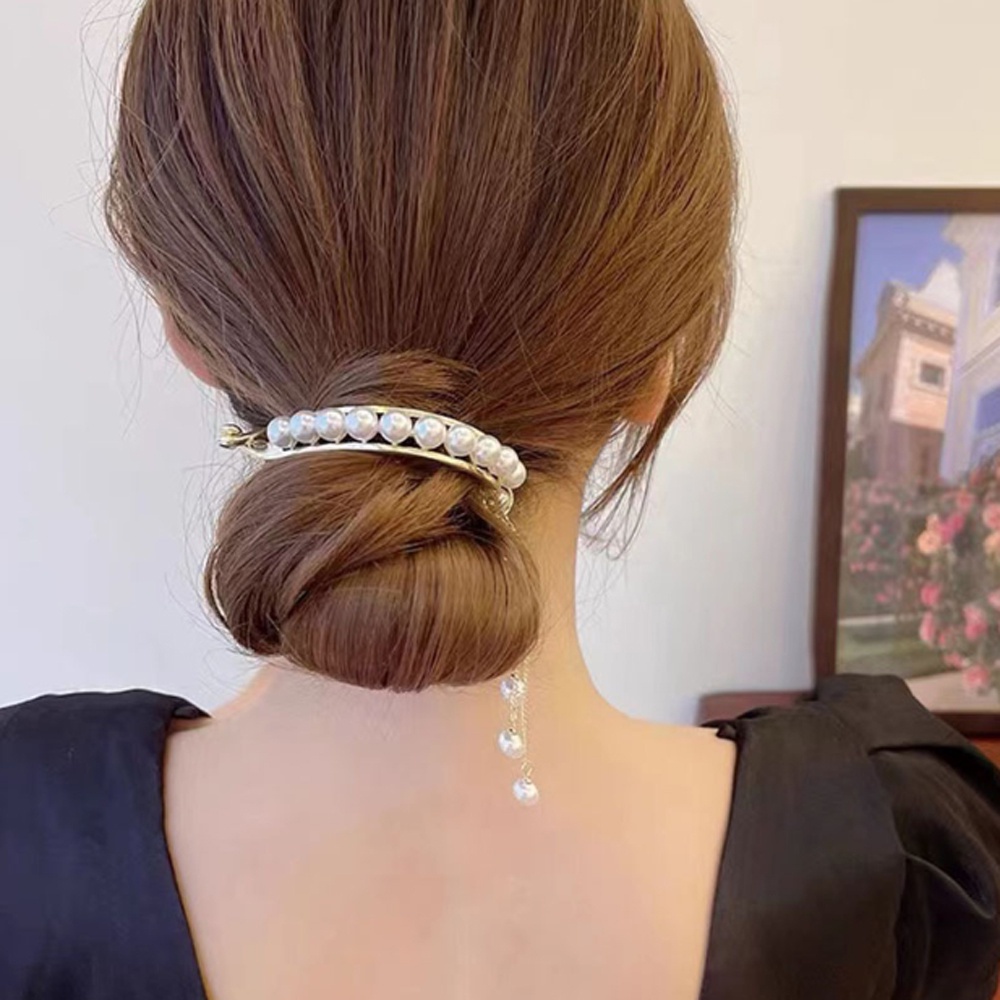 Kẹp Tóc Đính Đá Ngọc Trai Phối Tua Rua Thanh Lịch Cho Nữ