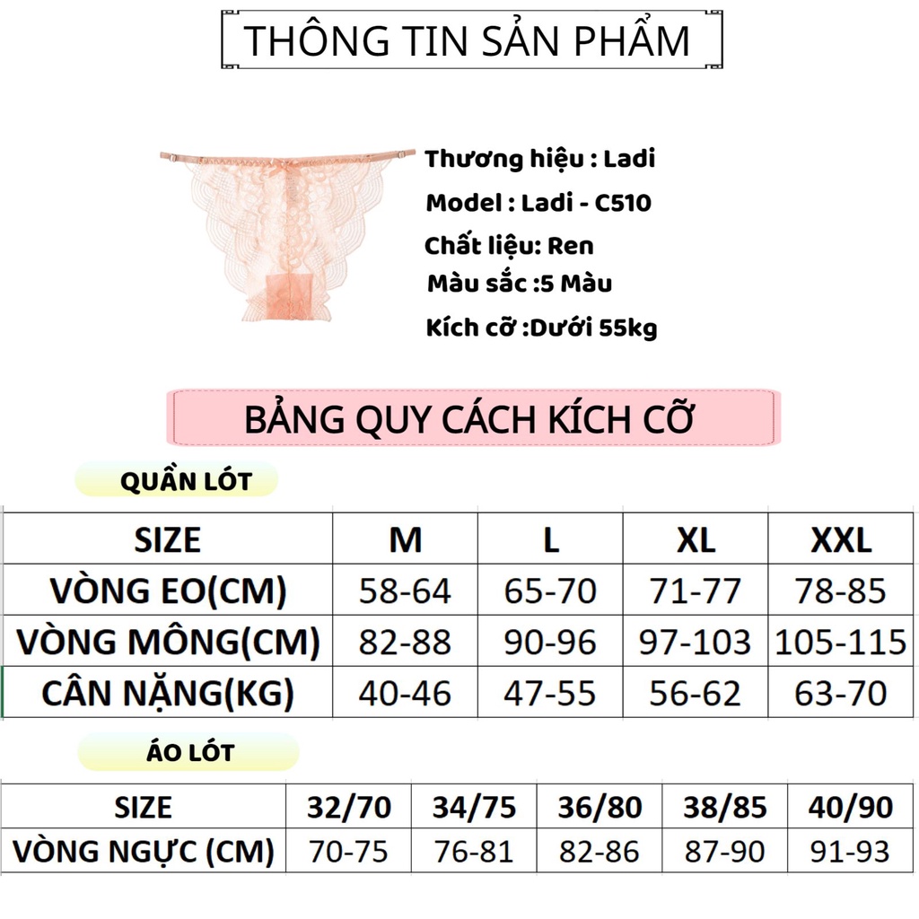 Quần Lọt Ren Nữ LADI Sexy Cao Cấp Phối Cạp Cá Tính Thoáng Mát MÃ C510