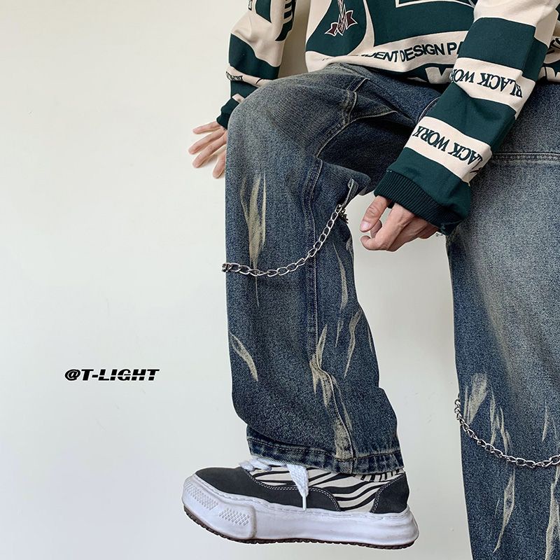 Quần Jean Nhuộm Màu Phong Cách Hip Hop Đường Phố Mỹ Cá Tính Cho Nam