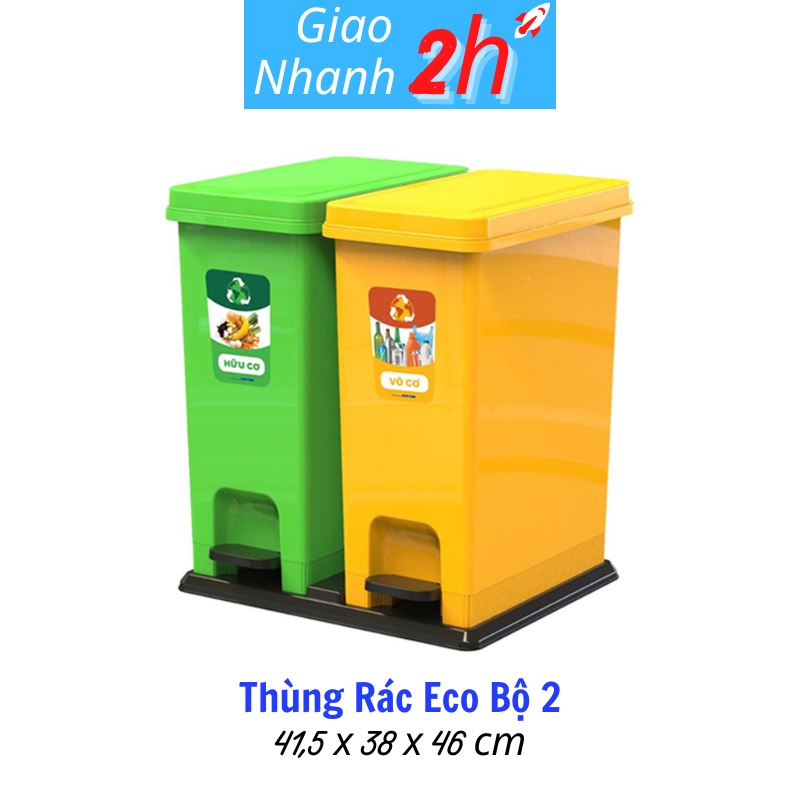 Thùng Rác Eco Bộ 2 Nhựa DUY TÂN No.0953/2, kích thước 41,5 x 38 x 46 cm, 20L nhựa PP, màu ngẫu nhiên