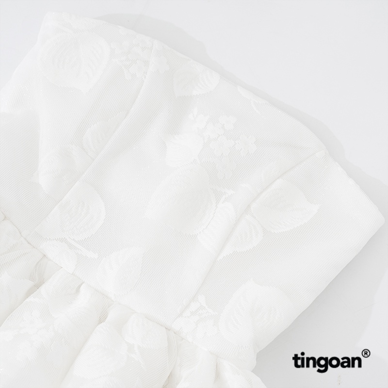 TINGOAN®  - Áo croptop cúp quây chất liệu ren dệt hoa nổi bèo gấu trắng PRINCESS TEARS TOP/WH