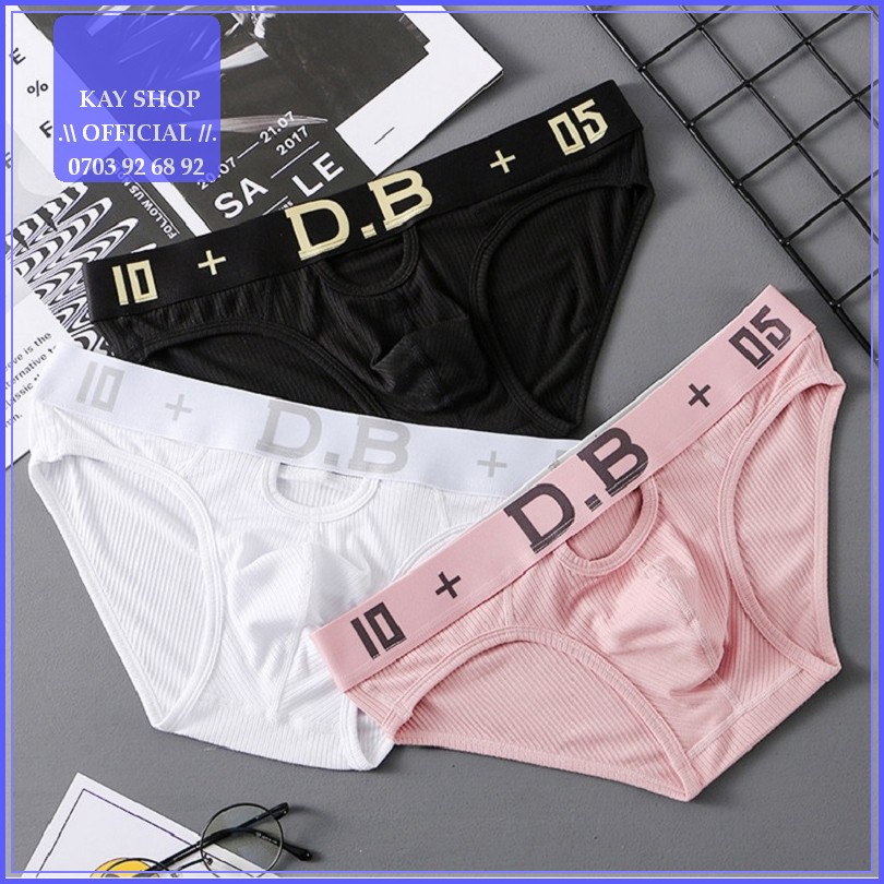 Quần lót nam thun cotton vân sọc DB lỗ phía trước gợi cảm - Quần sịp nam tam giác mới ôm mông căng tròn đẹp