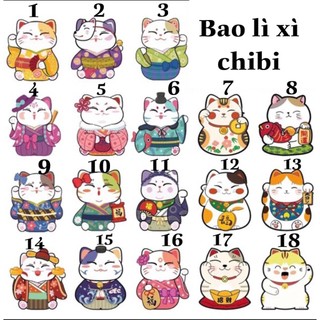 Combo 100 bao lì xì chibi mèo dạ quang 2023 xinh xắn đáng yêu giá cạnh tranh hàng loại 1, bao lì xì tết