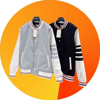 Áo khoác bomber Thom Browne nam nữ vải phối tay thêu 4 sọc Hot 2022, Áo Khoác bomber THOM chất nỉ