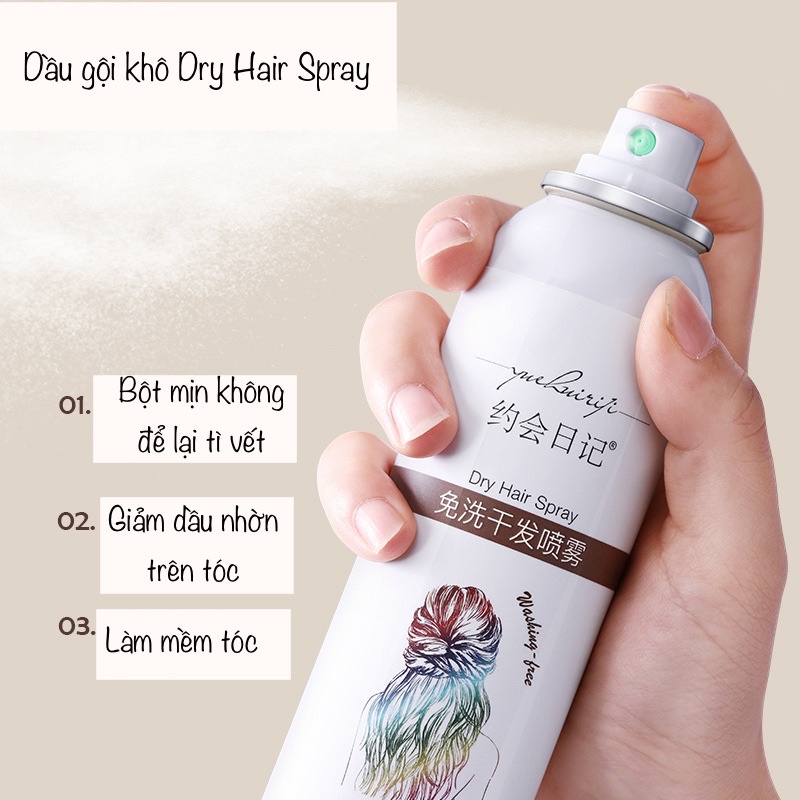 Dầu gội khô Dry Hair Spray loại bỏ dầu thừa làm phồng tóc tự nhiên