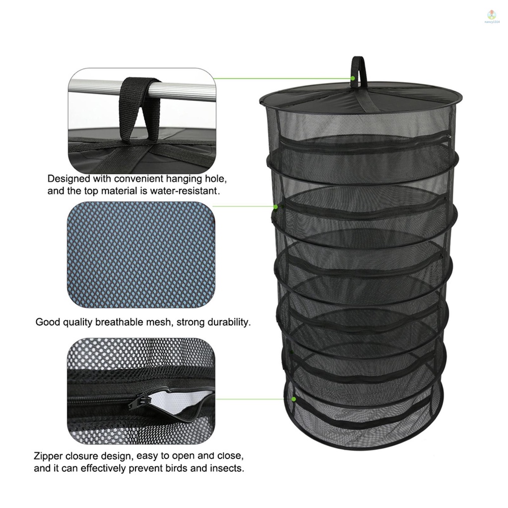 Túi Lưới Phơi Khô Thảo Dược 8 Tầng Có Khóa Kéo Gấp Gọn Tiện Dụng