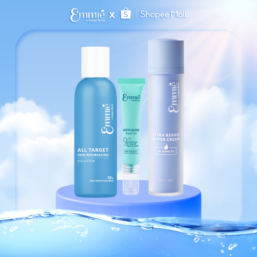 Chăm sóc da mụn: Toner hoặc nước thần + Gel chấm mụn + Kem dưỡng ẩm phục hồi B5 Emmié by HappySkin