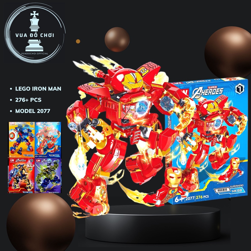 Đồ chơi lắp ráp Siêu anh hùng Marvel 280 PCS. Mô hình Thanos, xếp hình Người sắt Iron man, Người khổng lồ xanh HULK