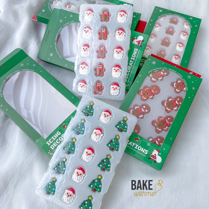 Kẹo bông đường, kẹo trang trí bộ 15 và 8 hình Giáng Sinh trang trí bánh sinh nhật, bánh kem