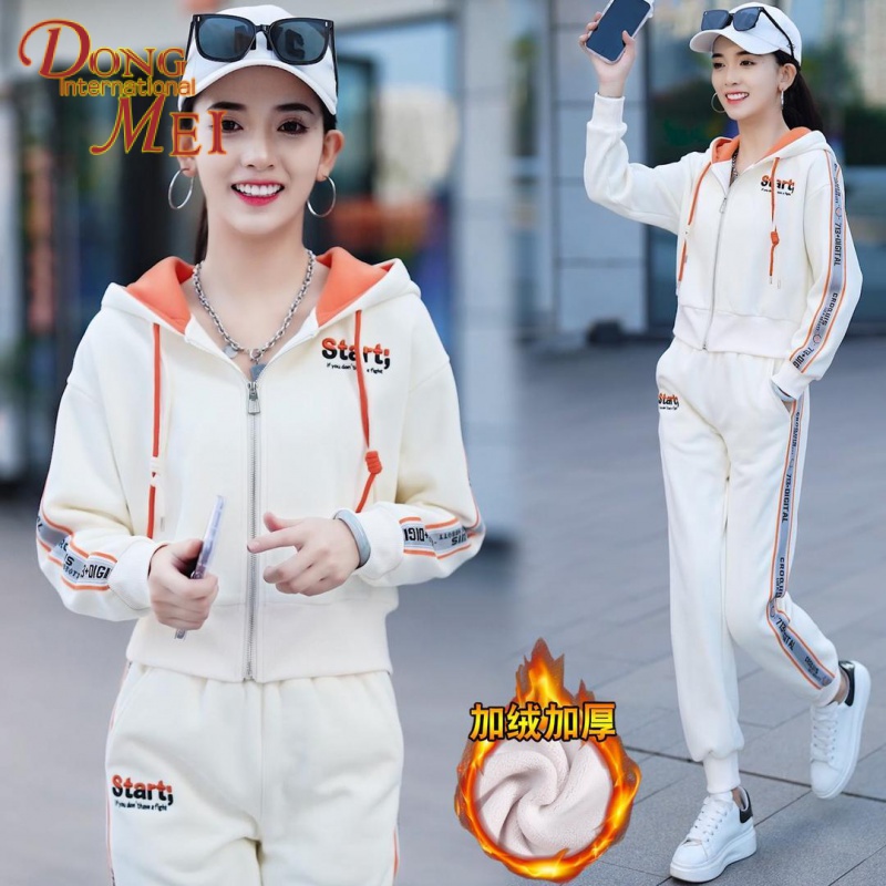 Set Đồ Thể Thao Hai Món Gồm Áo Khoác Cardigan Lót Lông Cừu Dày Dặn Thời Trang Thu Đông