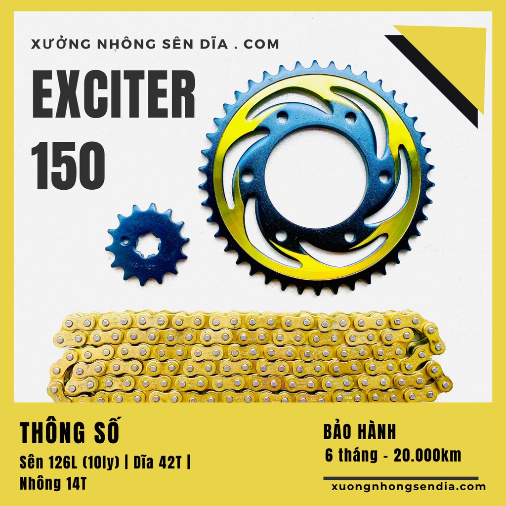Nhông sên dĩa exciter 150 , ex150 vàng đồng