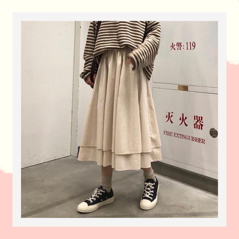 Chân váy dài qua gối vintage phong cách hàn quốc đẹp,chân váy dài cạp chun bigsize trẻ trung dành cho người mập be 16