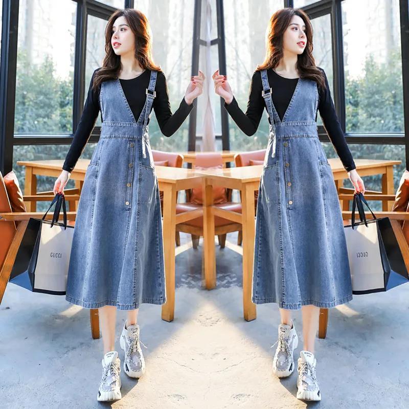 Đầm Yếm Denim Dáng Ôm Dài Vừa Vặn Thời Trang Mùa Hè Hàn Quốc 2023 Dành Cho Bạn Nữ