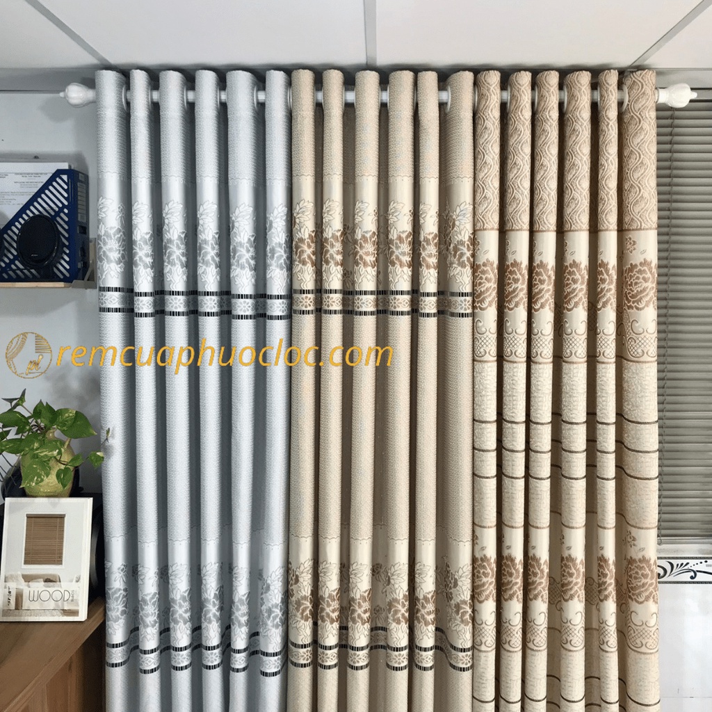 RÈM CỬA SỔ CỬA CHÍNH VẢI GẤM HỌA TIẾT HOA MẪU ĐƠN PHỐI KIM TUYẾN, sang trọng và tinh tế