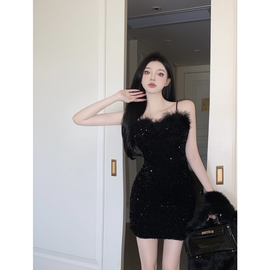 Jane Đầm Bling bling dạ tiệc đen quyến rũ