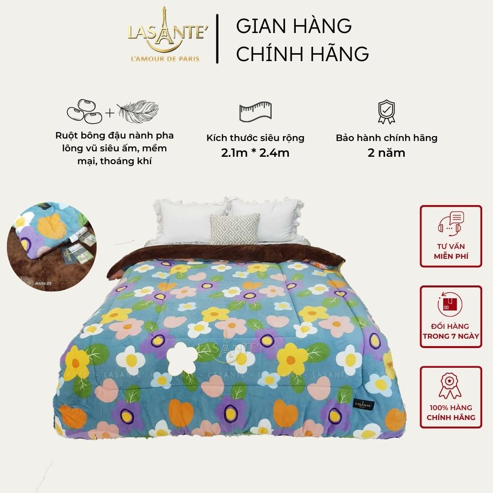 Mền lông cừu cao cấp Pháp LASANTE' Anita 09 họa tiết bông hoa 2m1 x 2m4 mềm mại 3 lớp dày dặn siêu ấm