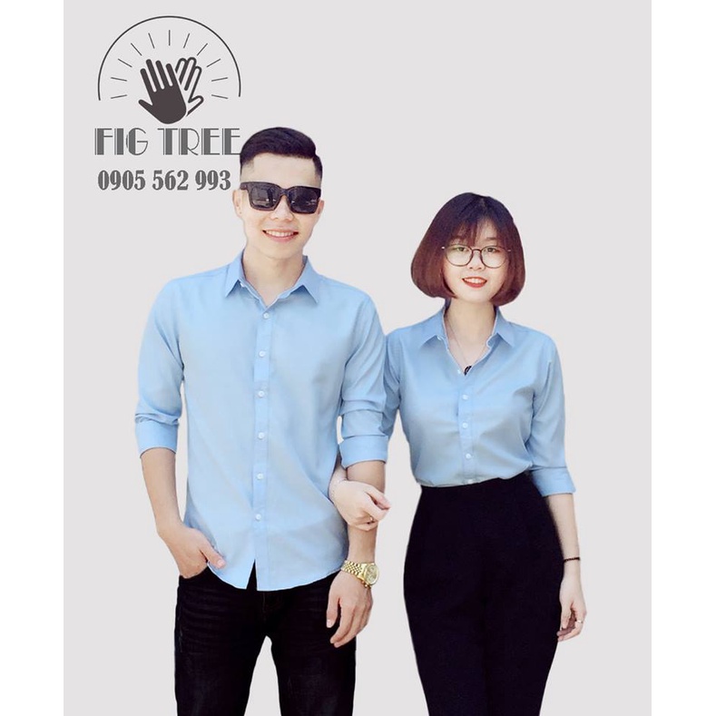 Set Áo Sơ Mi Đôi Fig Tree màu Xanh Nhạt Nhẹ Nhàng