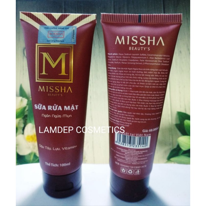 sữa rữa mặt missha ngăn ngừa mụn