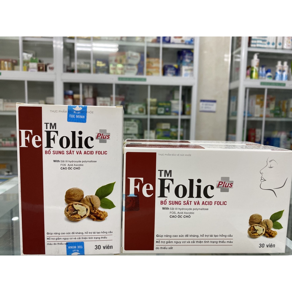 Viên uống bổ sung sắt và acid folic Fefolic plus hộp 30 viên giúp nâng cao sức đề kháng, giảm tình trạng thiếu máu