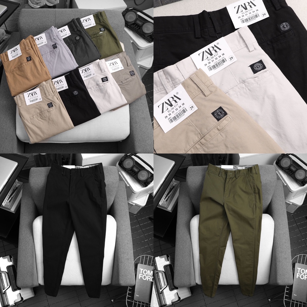 Quần dài Kaki nam ống suông Form slim - vải kaki cotton co giãn thấm hút mồ hôi (ZARA)