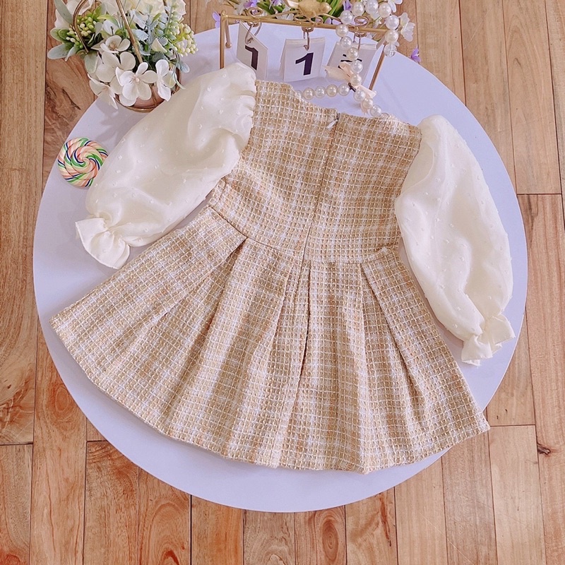 Váy dài tay Váy dạ mềm dày dặn cổ tròn cho bé gái Đậu Baby