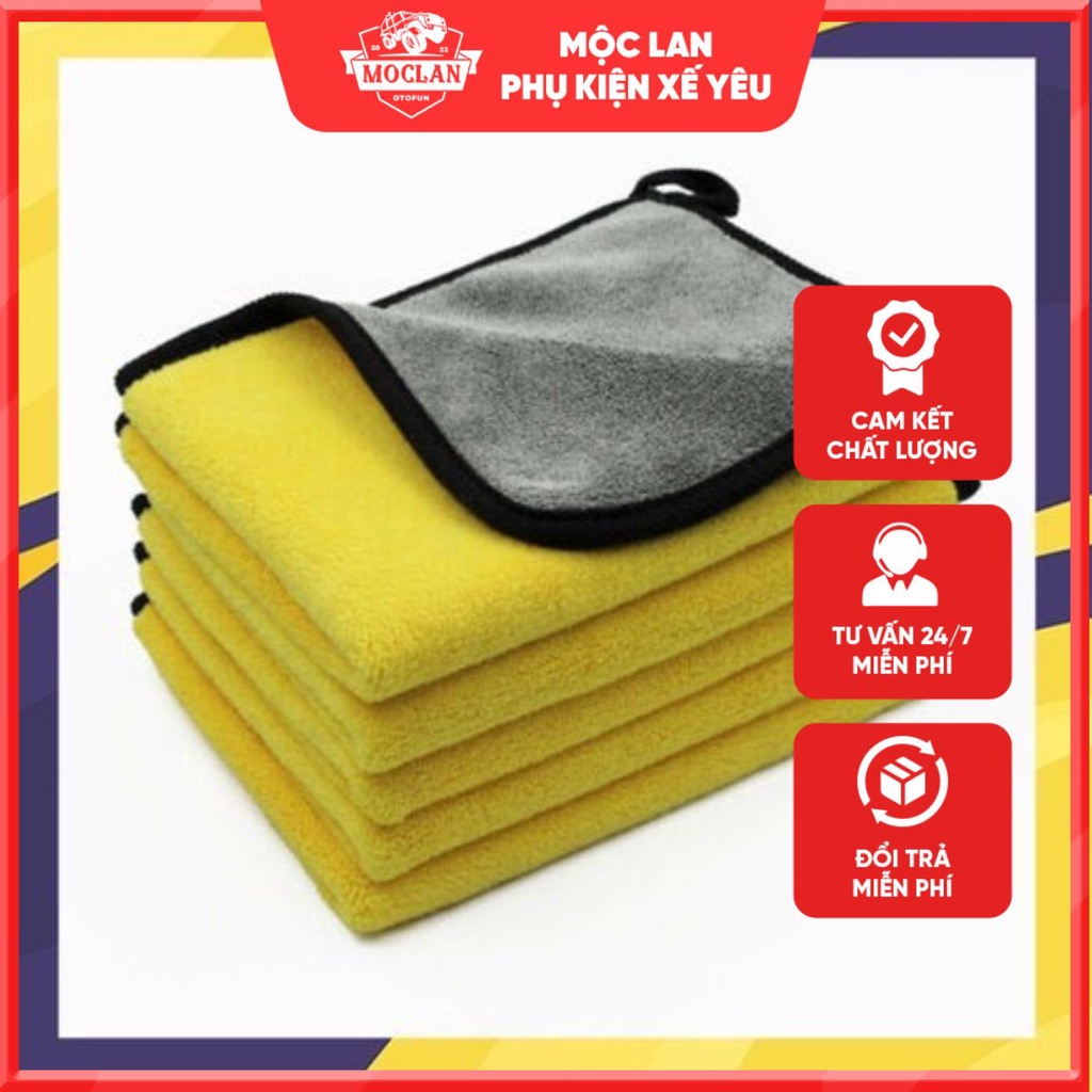 COMBO 5 khăn lau xe chuyên dụng 2 mặt màu vàng ghi size 30x60 - lau xe siêu dày siêu thấm nước không rụng bông