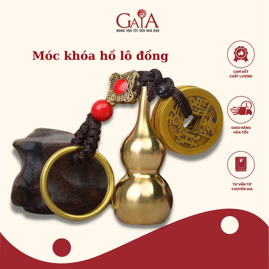 Móc khóa hồ lô đồng và 5 đồng xu ngũ đế chiêu tài, hóa sát MKX22