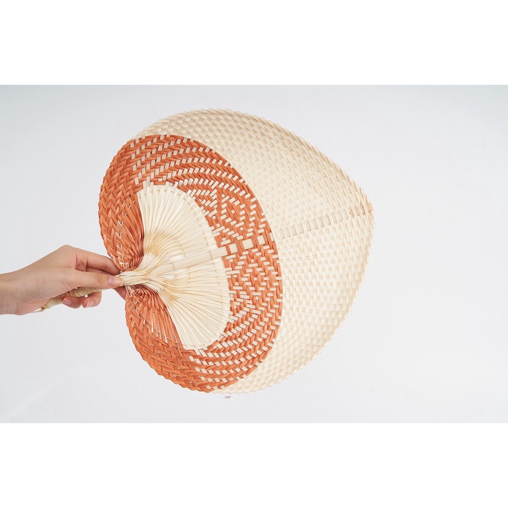 Quạt lá đề mix màu cam, tự nhiên 3 size 20, 30, 35 cm