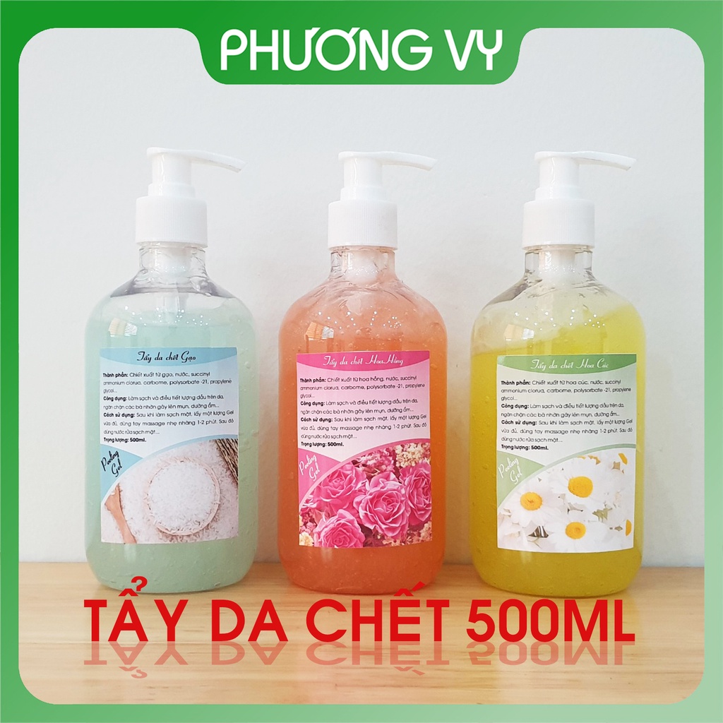 500ml Tẩy da chết các loại, Hoa Hồng, Gạo, Hoa Cúc Spa, giúp tẩy da chết làm sạch da, spa.