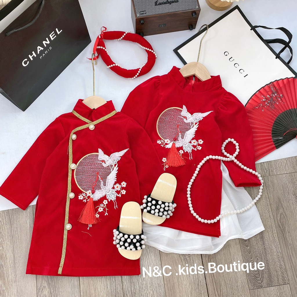 Áo dài chim phượng đôi nam nữ cực đẹp cho bé trai bé gái - ADCP