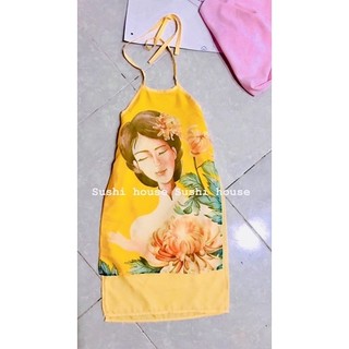 Set áo dài cách tân cổ yếm cho bé gái
