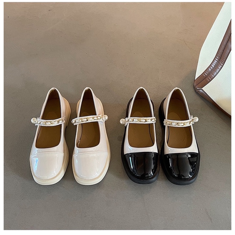 Giày búp bê có quai Mary Jane phối màu quai xích đế cao 3.5cm Yannie Lolita