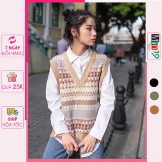 Áo Gile Len Nữ MIN19 Gile Len Nữ Hàn Quốc Bigsize Form Rộng Kiểu Cổ Tim Cá Tính Dệt Thổ Cẩm Kiểu Dáng Thời TrangVintage