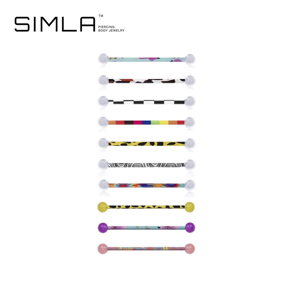 Khuyên tai Industrial Simla Body Jewelry thân sơn màu bi nhựa trơn thép không gỉ (chiếc) - Simla Body Jewelry