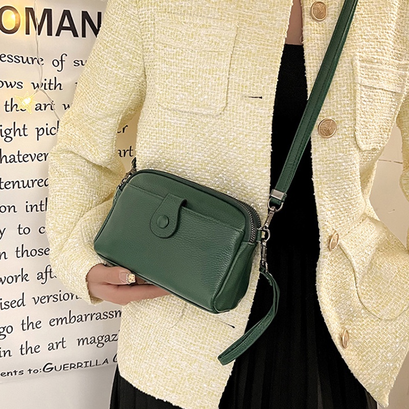 IELGY Túi Da Bò Đeo Chéo Đựng Điện Thoại Màu Trơn Có Khóa Kéo Cho Nữ