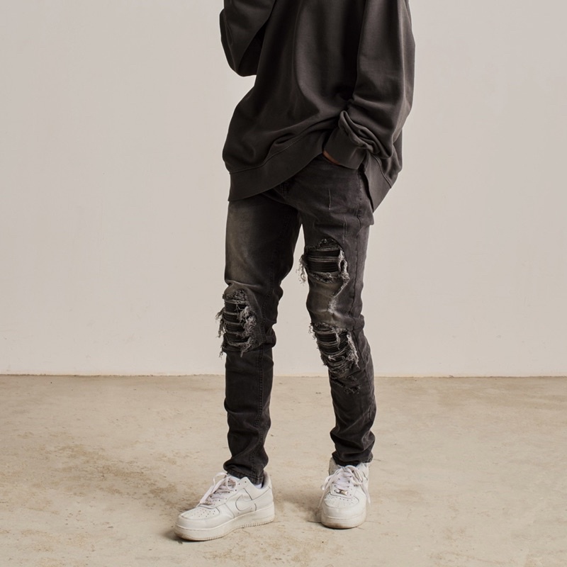 Quần jean nam, quần bò nam biker cao cấp màu xám wash KQ44, form slimfit ôm vừa, chất jean co giãn thoải mái.