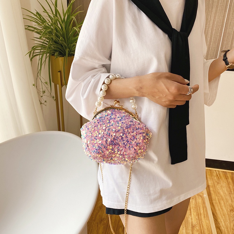 Ielgy Túi Đeo Chéo mini Hình Vỏ Sò Đính Kim Sa Siêu Lấp Lánh Cho Nữ