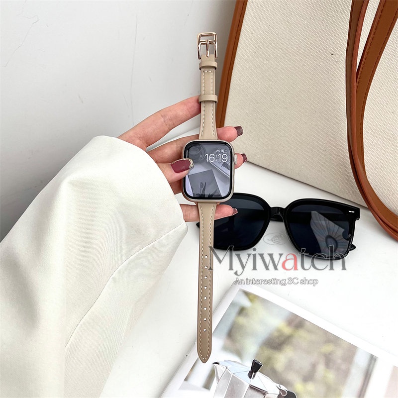 Dây Đồng Hồ Bằng Da Siêu Mỏng Kích Thước 45mm 49mm 41mm 40mm 38mm 42mm Cho iwatch Series 8 7 SE 6 5 4 3 2