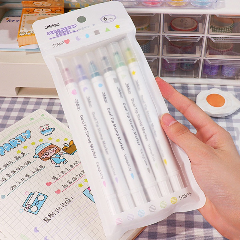 RUIXAING set 6 Bút Đánh Dấu Hai Đầu Màu Kẹo Huỳnh Quang DIY Cho Bé